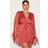 PrettyLittleThing Plus Rust Plunge Neck Satin Twist Front Open Sleeve Wrap Dress - Orange