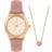 Spirit Ladies Pink Strap Watch And Heart Stone Necklace Set