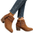 Shein Camel Striped Fringe Accent MidHeel Round Toe Side Zipper Versatile Elegant Ladies Ankle Boots And Booties
