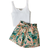 Shein Teen Girls Rib Knit Tank Top Tropical Print Shorts Set