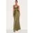 PrettyLittleThing Olive Satin Tie Back Maxi Dress - Green