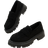 Shein Suede Thick Sole Round Toe Slip-On Shoes - Black