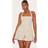 PrettyLittleThing Stone Pinstripe Linen Halter Neck Floaty Playsuit - White