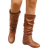Shein Brown HighTop Flat Heel Womens KneeHigh Boots With Side Zipper And Gold Buckle Whit Sweater Ideal For Autumn And Winter Casual Wear