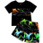 Shein Baby Boy Summer Night Glowing Dinosaur Print Casual Short Sleeve TShirt And Shorts Set