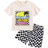 Shein pcs Young Boy Plaid Letter Plant Printed Short Sleeve TShirt Plaid Printed Shorts Casual Set