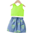 Shein Young Girl Cute Trendy Open Shoulder Ribbed Tank Top Heart Printed Denim Shorts Outfit Set Summer