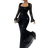 Shein Elegant Party Asymmetric Neck Pleated Dress - Black