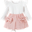 Shein Baby Girl Ruffle Trim Tee & Bow Front Fold Pleated Skirt & Headband