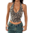 Shein Womens Leopard Print Sleeveless Short Halter Neck VNeck Design Tank Top