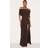 PrettyLittleThing Double Layer Slinky Bardot One Shoulder Ruched Maxi Dress - Chocolate Brown