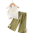 Shein Textured Baby Girl Summer Floral Decor Ruffle Trim Tank Top And Wide Leg Pants Casual Set