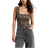 New Look Tætsiddende bodystocking med firkantet hals og leopardprint-Brun