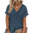 Shein Plus Casual VNeck Rolled Sleeve Plain TShirt Summer