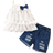 Shein pcsSet Baby Girls Sleeveless Ruffled Top Denim Shorts Summer Outfit