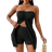 Shein Solid Color Twisted Front Split Green Strapless Top And Shorts Set With Textured Fabric Design Suitable For Home Leisure Seaside Vacation Beach Travel