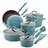 Rachael Ray Cucina Hard Porcelain Enamel Nonstick Pots and Pans 12-Piece - Agave Blue Cookware Set with lid 12 Parts