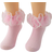 Shein 1pair Children's Solid Color Glitter Lace Edge Short Socks, For Middle And