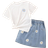 Shein Girls' Daisy Printed T-Shirt & Denim Skirt 2pcs/Set