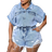 Shein Plus Denim Jumpsuit Casual Sexy Loose Short Sleeve Shorts Romper Ripped Blue