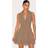 PrettyLittleThing Petite Striped Button Up Frill Dress - Taupe