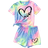Shein Tween Girls Casual Heart Pattern Short Sleeve Top And Shorts Set For Summer