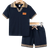 Shein Young Boy Uniform Academy Collar Short Sleeve Polo Shirt And Shorts Set