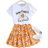 Shein Teen Girl White Yellow Daisy Printed Loose TShirt And Skirt Vacation Casual Outfit pcsSet