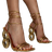 Shein Glamorous Gold Sandals For Women, Metallic Tie Leg Design Sculptural Heeled Strappy Sandals