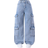 Shein Girls YK Oversized MultiPocket Washed Light Blue Cargo Jeans Casual Streetwear Pants