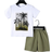 Shein pcsSet Tween Boy Hawaiian Beach Coconut Tree Letter Printed Knitted Loose Short Sleeve TShirt And Cargo Shorts Outfits Summer