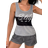 Shein Letter Eyelash Printed Color Block Patchwork Casual Tank Top And Striped Shorts Pajama Set pcs