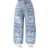 Shein Young Girl Vintage StreetStyle Ripped Light Blue Washed Straight Leg Jeans With Multiple Pockets Casual