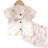 Shein Back To School Season Unisex ParentChild Family Look Pink Flower Patterned Scarf Cartoon Rabbit Print Short Sleeve Shorts Sleepwear Homewear Set For