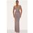 PrettyLittleThing Double Layer Plunge Ruched Shoulder Drape Waist Maxi Dress - Brown
