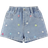 Shein Girls' Casual Cute Dopamine Colored Flower Embroidery Wide-leg Comfortable Light Blue Washed Denim Shorts With Flower