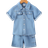 Shein Boys Small Flap Pocket Short Sleeve Denim Suit