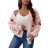 Shein Plus Women Cherry Embroidery Lantern Sleeve Open Shoulder Casual Sweater Cardigan FallWinter