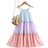 Shein Young Girl Color Block Dress With Ruffled Trim And Spaghetti Straps