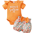 Shein Newborn Baby Girls Combed Cotton Short Sleeve Bodysuit With Headband And Shorts Set Of Pieces