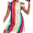 Shein Teen Girls' Woven Rainbow Stripe Pattern Ruffle Edge Casual Dress