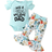 Shein Blue Alphabet Print Crop Bodysuit And Flower Print Flared Pants Baby Girl Outfit