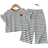 Shein Baby Girl Casual And Cute Knitted Heart Pattern Striped Ruffle ShortSleeved Top And ElasticWaist Long Pants Suit Suitable For Summer