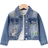 Shein Toddler Girls Wash Denim Jacket With Floral Rainbow Embroidery