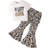 Shein pcs Young Girl Casual Slogan Flower Allover Print Short Sleeve Round Neck TShirt And Leopard Allover Print BellBottom Pants Suitable For And