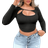 Shein Sexy Off Shoulder Hollow Out Long Sleeve T-Shirt - Solid Color