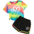 Shein Tween Girl Tie Dye Heart Print Tee Contrast Binding Shorts
