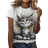Shein Women's Animal Cat Pattern Print Short Sleeve T-Shirt