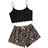 Shein Letter Graphic Scallop Hem Cami Top And Leopard Shorts PJ Set Pajama Set