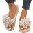 Shein Fashion Womens Double Flower Flip Flops Korean Style Floral Fabric Strap Solid Color Flat Slippers Casual Beach Slide Sandals